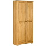 HOMCOM 67' Pinewood Kitchen Pantry Storage Cabinet, Freestanding Cabinets with Doors and Shelf Adjustability, Soft-Close Mechanism, Living Room & Dining Room Furniture, Brown