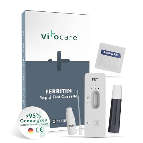Eisenmangel Selbsttest 2x Eisen Test für Zuhause Ferritin Test mit 2 Anwendungen Eisentest für Zuhause schnelles Ergebnis einfache Fingerblut-Anwendung diskret zuhause - vitocare