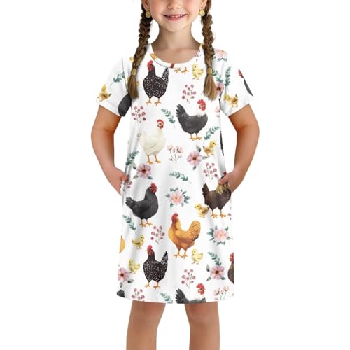 Guinea Pig Dress for Girls 3-14Y Home Play Skater Short Sleeve Midi Shirt Dress Summer Cute Dresses with Pockets