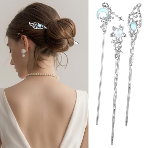 Image of Hair Sticks for Bun, Hair Chopsticks, New Chinese Style Tassel Flower Hairpins, Vintage Alloy Hair Chopsticks for Hanfu Hairs Decoration