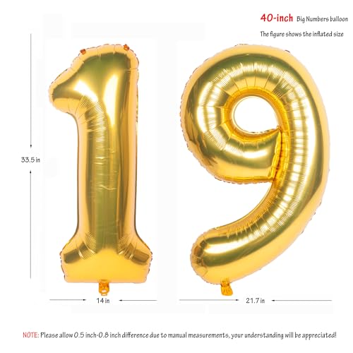 Image of 40 Inch gold Number Balloons 19 Helium Foil Mylar Balloon | Birthday Party banquet Decoration 19