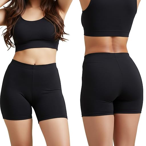 High Waist Compression Workout Shorts for Women, Athletic Yoga Bike Shorts, Black (No-lace).-image-9