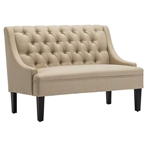 Yongqiang Settee Bench with Back for Dining Room Living Room Entryway Modern Upholstered Banquette Button Tufted Loveseat Sofa Mini Couch with Wood Legs Khaki Cover
