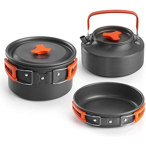 Camping Cookware Kit Outdoor Aluminum Lightweight Camping Pot Pan Cooking Set for Camping Hiking (Orange 2) Cover