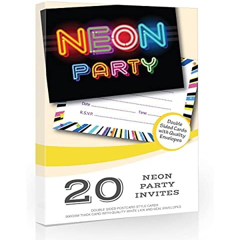 Olivia Samuel 20 x Neon Party Invitations from Ready to Write for Birthdays - With Envelopes Cover