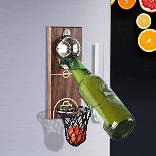 Abridor de Botellas Abridor de Vino Sacacorchos Vino Vino Cerveza Abridor de Botellas Botella de Montaje en Pared Abridor de Botellas de Baloncesto con Tapa integrada Colector Nevera