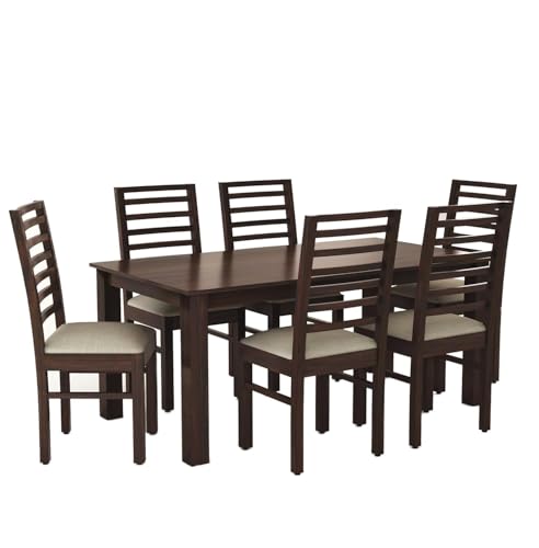 Image of Solid Sheesham Wood Dining Table Set with Chairs | Brown Modern Decorative Dining Set for Home /Office /Dining Room /Hotels | Comfortable Seating, Walnut 6 Seater