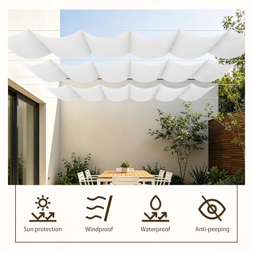 Voile ombrage rétractable vague en toile durable blanche 600x220cm - 4