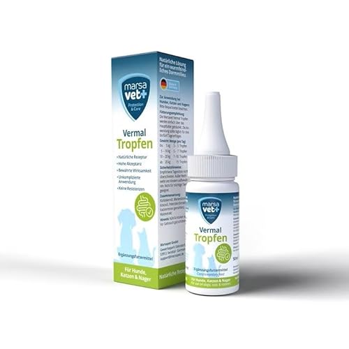 Marsavet+ Vermal Gotas 50 ml – Solución Natural para un Entorno intestinal desfavorable a los Gusanos, Ayuda contra giardia, remedio para Perros, Gatos y roedores