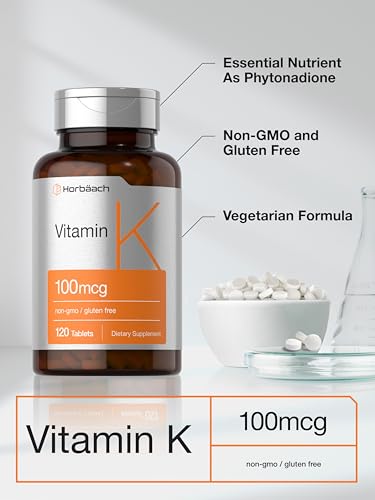 horbach vitamin k supplement  100mcg  120 tablets  vegetarian non-gmo amp gluten free supplement