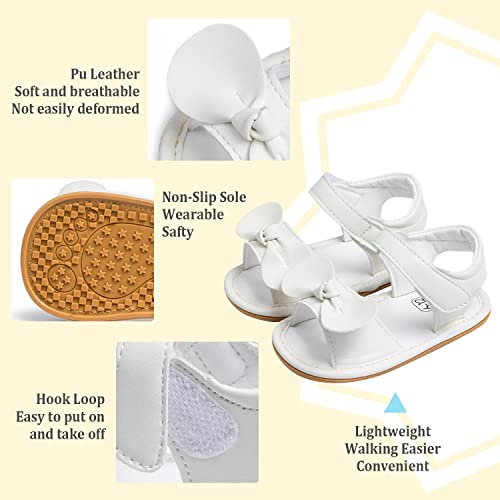 Image of Babelvit Infant Baby Girl Boy Sandals Comfort Premium Summer Outdoor Casual Beach Shoes with Flower Bowknot Anti Slip Rubber Sole Newborn Toddler Prewalker First Walking Shoes