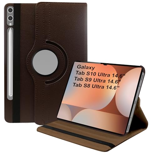 TGK 360 Rotatable Smart Flip Cover for Samsung Galaxy Tab S10 Ultra Case/Tab S9 Ultra 14.6 Inch/Tab S8 Ultra 14.6 Inch (Brown)