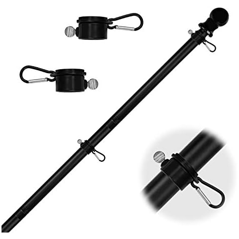 HOOSUN Flag Pole Sectional Kit with Rotating Rings and Flag Pole Clips,Stainless Steel Adjustable Pole for Commercial or Residential,Silver Ball Top,Easy to Assemble and Storage (6 FT, Black) Cover