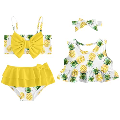 Image of Ahegao Little Girls Pineapple Bathing Suit for Baby Girl 18-24 Months Yellow Swimsuit 2 Years Toddler Girls Swimwear Sleeveless Tops 2t Bikini Sets 3 Piece Shorts Vest Girl's Kids Summer Beach Outfit