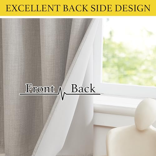 Image of NICETOWN Linen Curtain Valances for Living Room 30 inch Length 2 Panels, Grommet Top Light Blocking Room Darkening Curtains Thermal Insulated Window Tiers for Barhtoom Window, Angora, W50 x L30
