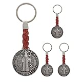 Yardwe 4 Stück Katholischer Schlüsselanhänger Kreuz aus Metall mit Medaille Handgefertigt Schwarz Anhänger für Taschen und Auto