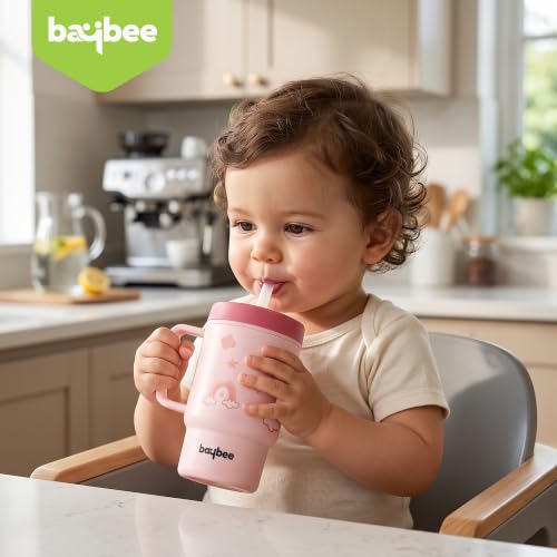 Image of BAYBEE Leak-Proof Sipper Bottle for Toddlers | BPA-Free Tritan Sipper Bottle with Straw for Babies with Double-Wall Insulation | Training Cup for Baby with Easy Clean & Easy-Grip for Kids (Pink)
