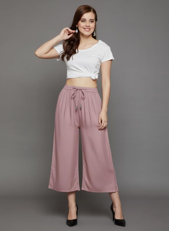 Image of Super Soft Viscose Rayon Flared Palazzo Pants for Women Stylish Wide Leg Straight Relaxed Fit Casual Ethnic Office Wear