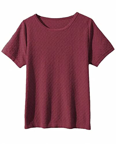 Image of Womens Short Sleeve Sweaters Tops Summer Thin Pullover Cotton Knit Shirt Crew Neck Lightweight Pointelle Blouse