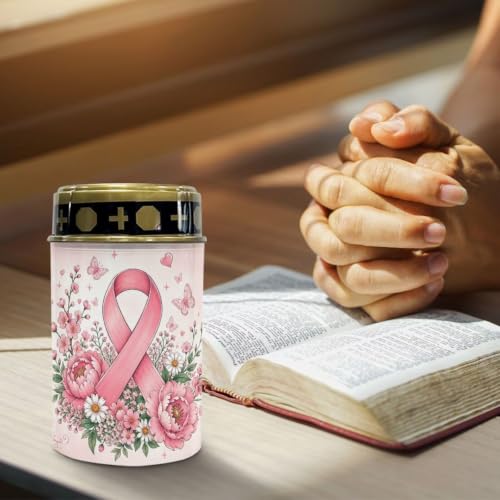 Image of Poceacles Cemetery Candle Grave Lights Outdoor Waterproof Decoration Pathway Lights Garden Solar Candle for Garden Lawn Decor, Pink Ribbon Floral Butterfly, Set of 2