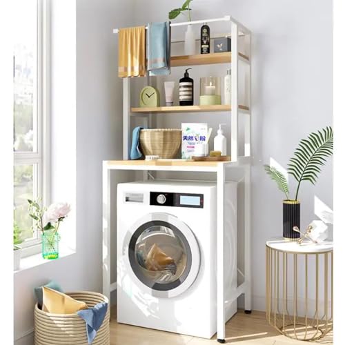 Tikwoork Front Load Washing Machine Storage Rack Multi-Functional Over Toilet Shelf Corner Stand Hanging Shelves With Hanging Rod Clothes Drying Rack Bathroom Tower Shelf Space Saver(White)