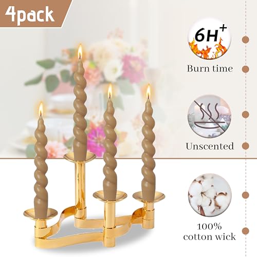 Image of Tan Beige Spiral Taper Candles 7.5 Inch Short Candlesticks Smokeless Twisted Candles Unscented Candle Sticks Handmade 4 PCS for Romantic Gifts Christmas Dinner Decor