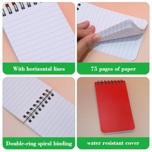 Image of 12 Pack mini Spiral Steno Pads,3x5 Inch Small Pocket Notebooks,75 Sheets /150 Pages College Ruled Lined Note Pads For Kids Adults Outdoor,Home,School,Office (Red)