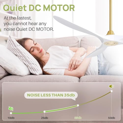 Image of CACI Mall 60 inch Ceiling Fan No Light, White Smart Ceiling Fan with Remote Control, Modern, without Light, Quiet Reversible DC Motor for Outdoor, Living Room, Bedroom, Patio, Porch
