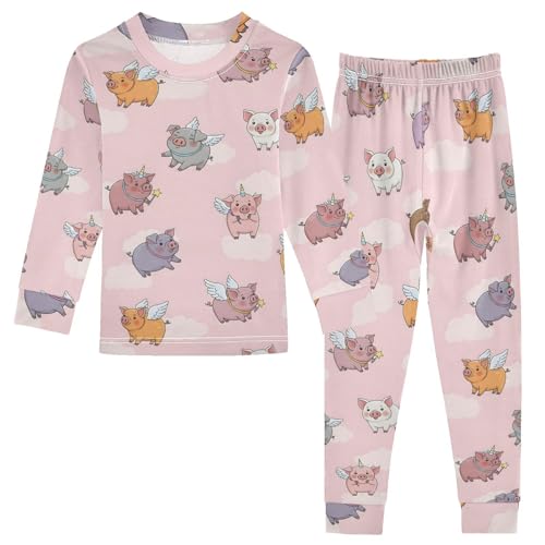 Pajama Sets Long Sleeve Flying Pigs Cute Funny Soft Comfy Sleepwear 2 Piece PJS 3-8T
