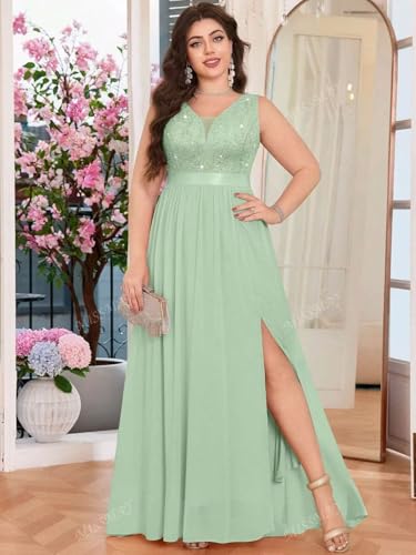 PHILIZLE Plus Deep V Neck Sequin Floral Lace Chiffon Sleeveless Formal Party Maxi Dress2