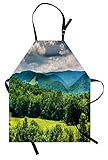 Ambesonne Landscape Apron, View of Mountains in Potomac Highlands of West Virginia Rural Scenery Picture, Unisex Kitchen Bib with Adjustable Neck for Cooking Gardening, Adult Size, Forest Green