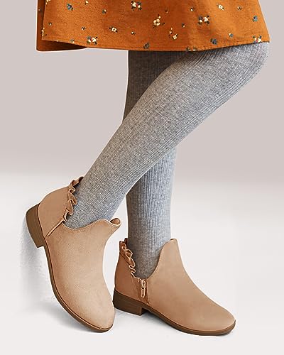 FISACE Girls Ruffled Ankle Boots V Cut Out Chunky Low Heel Dressy Western Booties3