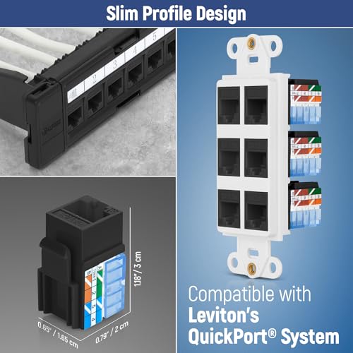 Image of Everest 90 Degree RJ45 Cat5e Keystone Jacks Slim Profile 50-Pack Black