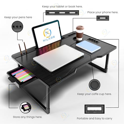 Image of Study Table Bed Table Premium Laptop Table /Foldable and Portable Wooden /Writing Desk for Office /Home /School (COTTED BLACK)