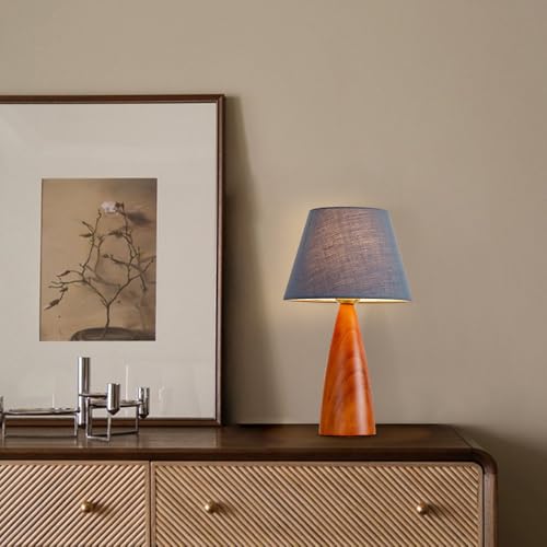 Lampada da Tavolo Moderna in Tessuto, Luce da Comodino in Legno, complemento d'arredo per Camera da Letto, Soggiorno, Ufficio, Regalo per l'inaugurazione della casa, 23 Pollici
