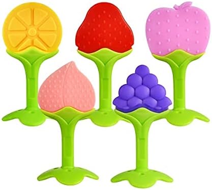 Baby Teething Toys,Silicone Fruit Shape Teethers, Freezer Safe BPA Free, Soothe Babies Gums Set for Infant and Toddler