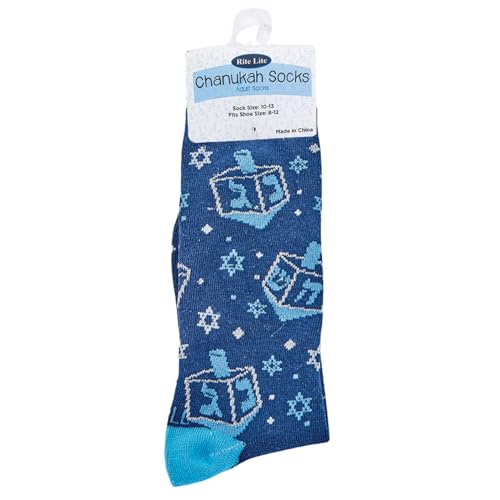 Image of Rite Lite Hanukkah Socks | Adult Crew Sock Fits Shoe Size 8-12 Blue Menorah & Star of David Metallic Chanukah Cozy Socks Jewish Holiday Party Favors Accessories Decorations Gifts (Menorah Stars)