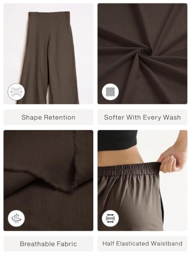 Image of SAADAA Women's Relaxed Fit Mid Rise Airy Linen Wide Leg Pants, High Waist Trousers for Formal, Casual & Office Wear