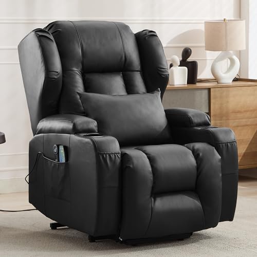SITURAY Elektrisch Verstellbar Relaxsessel Fernsehsessel mit Liegefunktion Aufstehhilfe, Kunstleder Aufstehsessel Seniorensessel mit Massage Heizung, TV Sessel Kinosessel mit USB bis 150 kg (Schwarz) – Bild 3