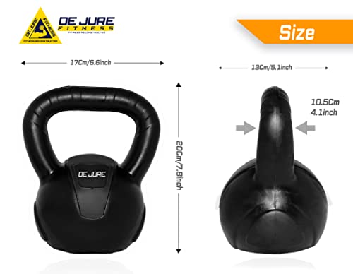Image of De Jure Fitness PVC Kettlebell 3kg for Men & Women, Strength & Cardio Training, Soft Grip, Crushed Concrete Filled, Full Body Workout Equipment for Home & Gym (Black)