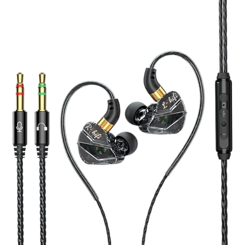 Moxeupon Kabelgebundene Ohrhörer,In-Ear-Ohrhörer mit Kabel, 2-in-1 kabelgebundene Ohrhörer mit Mikrofon-Ohrstöpseln, Ergonomisches Computerzubehör, geräuschisolierende 3,5-mm-Spielekopfhörer für