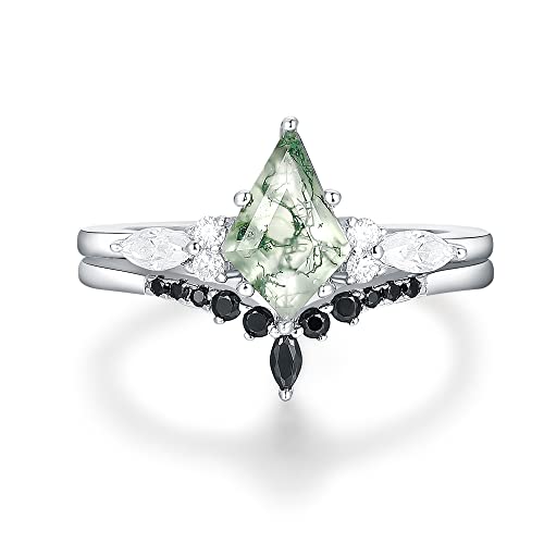Moss Aagte Bridal Wedding Rings Sets for Women 925 Sterling Silver Plated Platinum Green Gemstone 1.30CT/1.50CT Engagement Promise Rings for Her Size 4-9