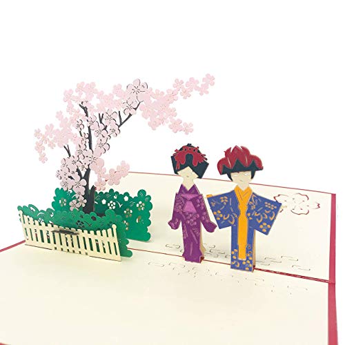 Kimono Japan - 3D Pop Up Greeting Card for All Occasions - Arigato, Thank you, Get Well, Good Luck, Travel, Congratulations - Fold Flat, Envelope