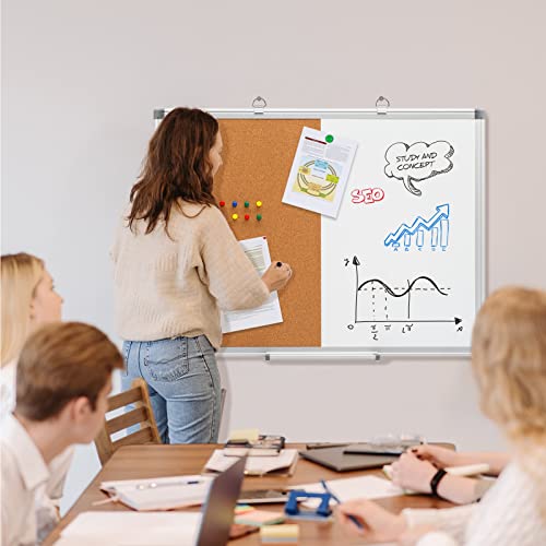 Comix Cork Board Dry Erase Board Combo, 24 x 18 Inches Whiteboard and Bulletin Board