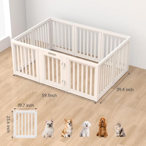 Image of EVERFRONT Dog Playpen with Door - Dog Pen Indoor - Easy Assemble Dog Play Pen - Puppy Playpen, Cat Playpen, Small Animal Playpen, Dog Play Pen Indoors (White, 30 inch, 1 Door+1 Panel)