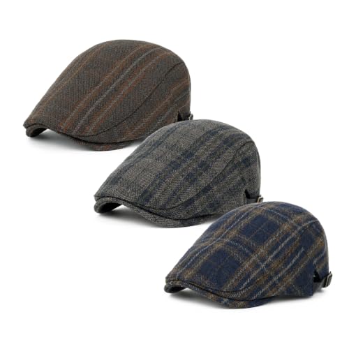 Image of 3Pcs Men's Newsboy Caps Cotton Cooling Hat Adjustable Flat Cap for Men