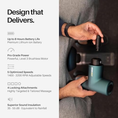 Ekrin Athletics B37v2 Massage Gun - Deep Tissue Massage with High-Powered Brushless Motor - Ergonomic Back Massager for Pain Relief - 5 Speeds, 4 Attachments - Ultra Quiet Hand-Held Massager
