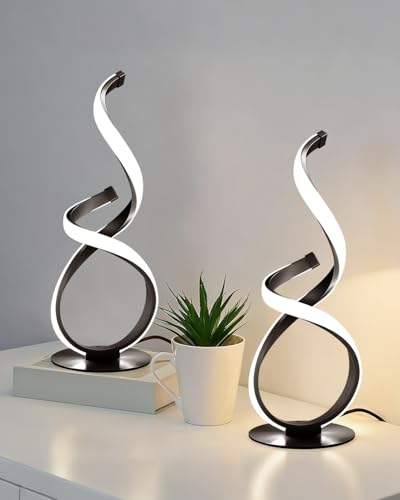 2 Lámparas de Mesa LED en Espiral para Noche Negras miniatura 1