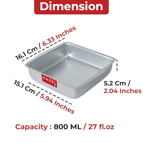 Image of HAZEL Square Cake Mould Tin | Aluminium Cake Pan for Microwave Convection & OTG Oven | 800ml Baking Tray Cake Making Tool