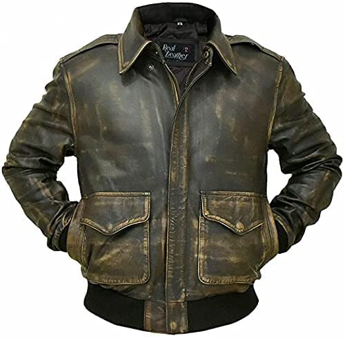 Image of A2 Aviator Jacket Men - Brown Leather Flight Bomber Jacket - US Air Force WW2 Pilot Jacket - Mens Motorcycle Leather Jacket